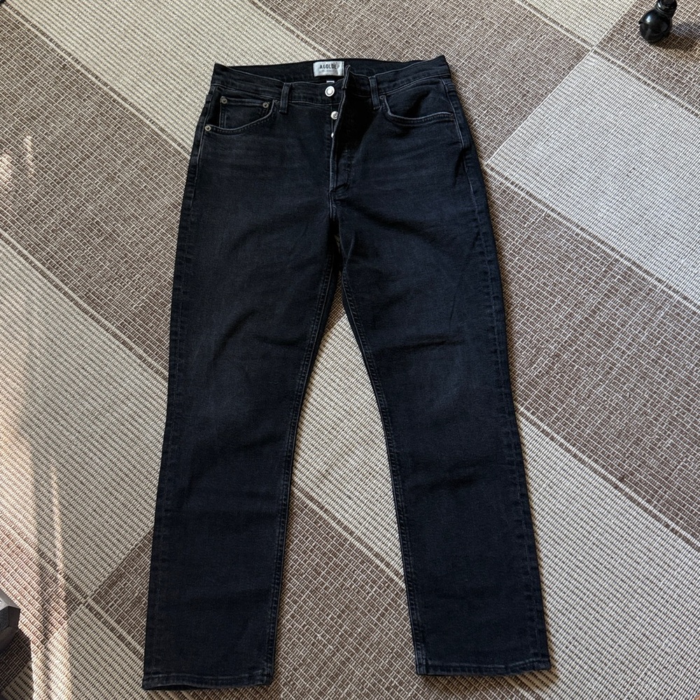 Agolde Riley Long Black Grey Denim Jeans 29 EUC